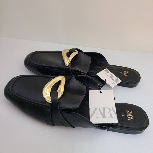 ZARA MULE LOAFERS WITH EMBELLISHED METALLIC DETAIL BLACK SIZE 7.5 | 3531/110/800 - Picture 5 of 9